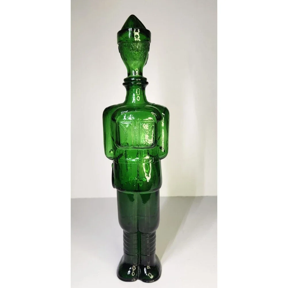 Vintage Green Glass Italian Decanter Wine Soldier Man Boy Made In Italy 15